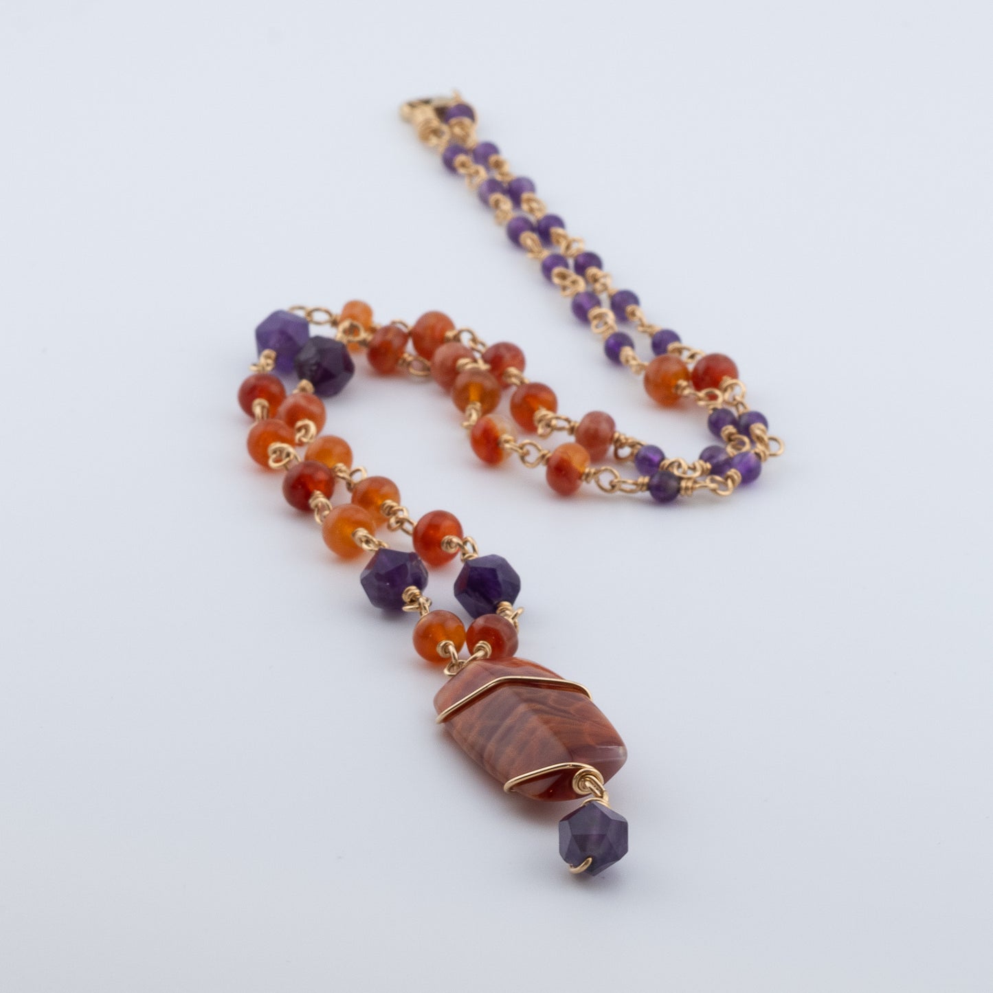 The Sunset Ember Necklace – Fire Agate & Amethyst