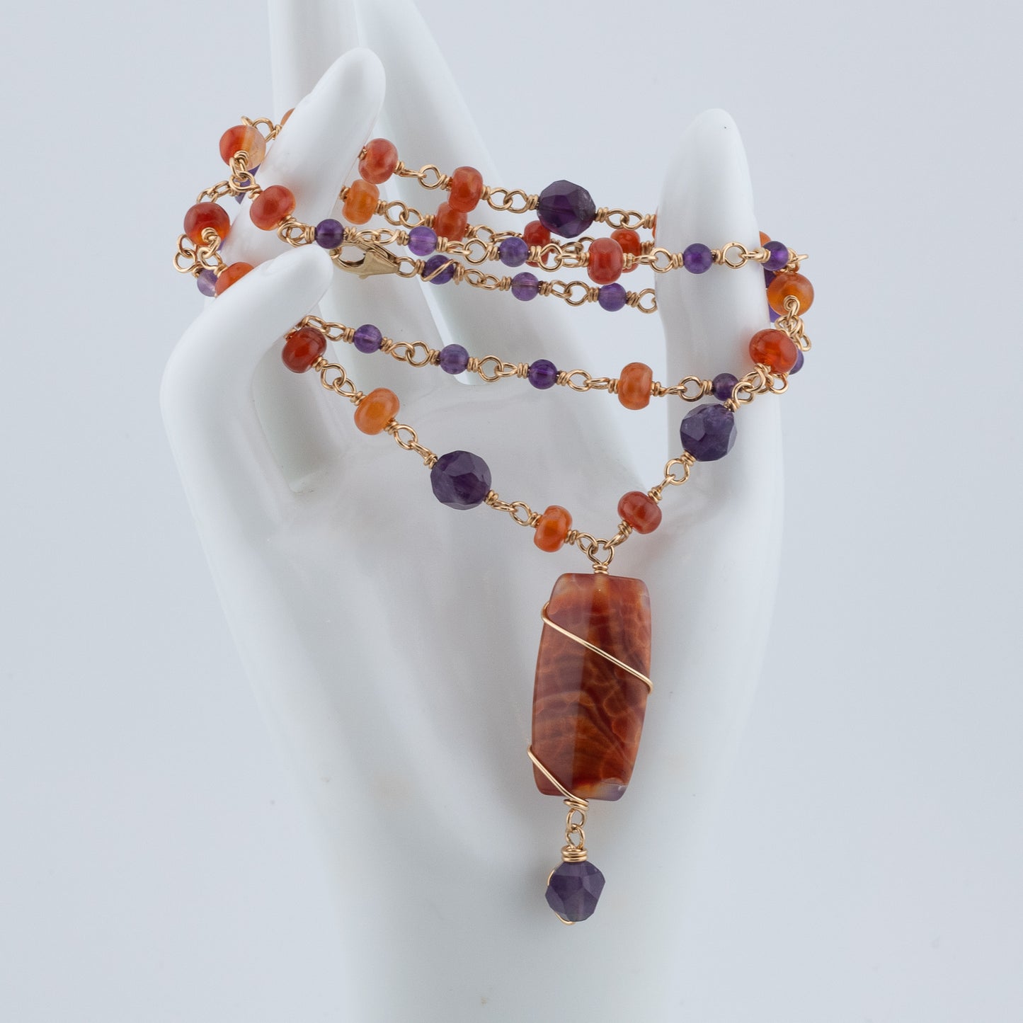 The Sunset Ember Necklace – Fire Agate & Amethyst