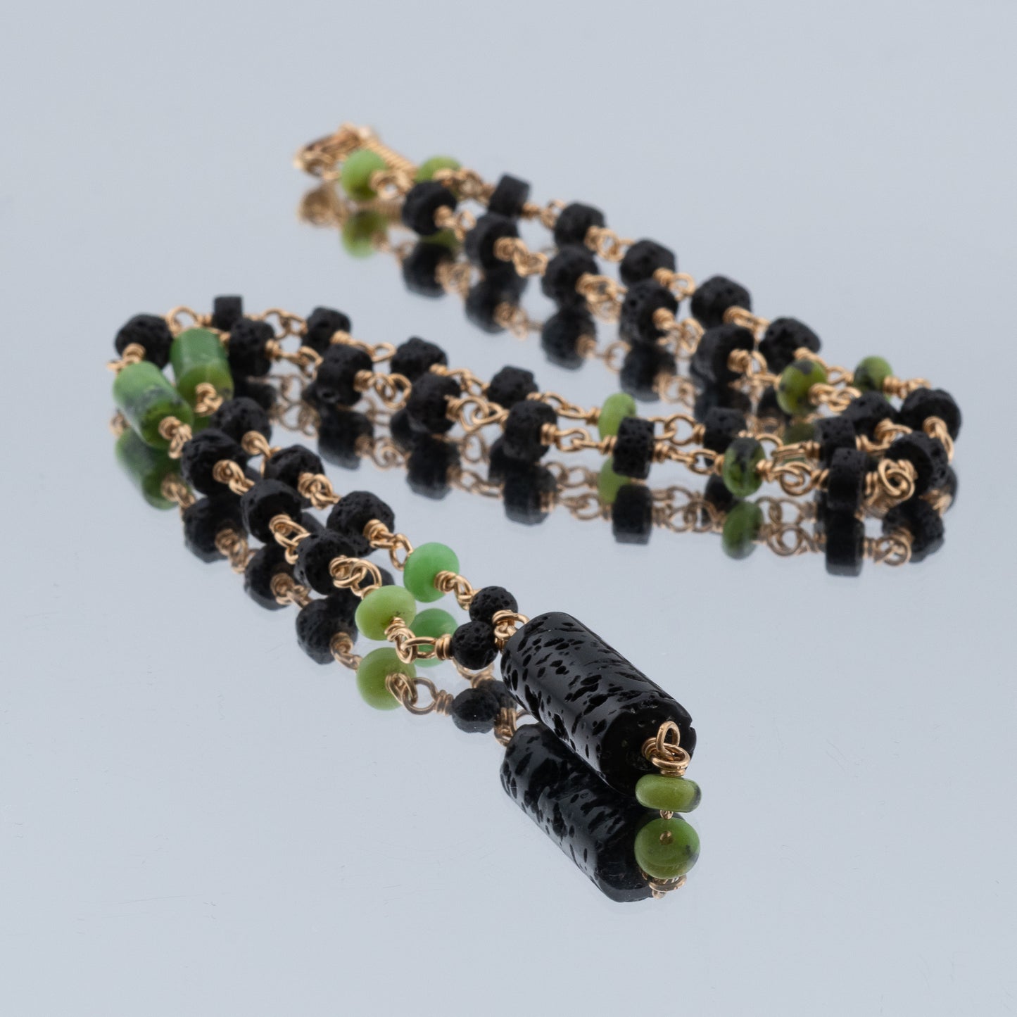 The Verdant Earth Necklace – Chrysoprase & Black Lava
