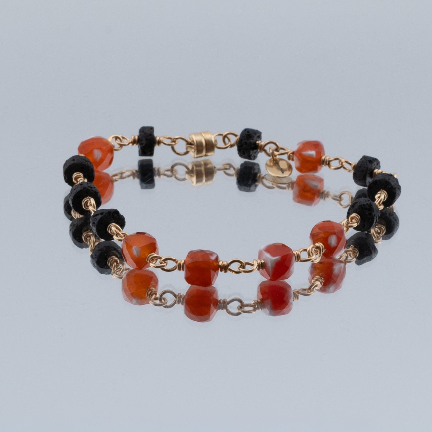 The Magma & Ember Bracelet – Fire Agate & Black Lava