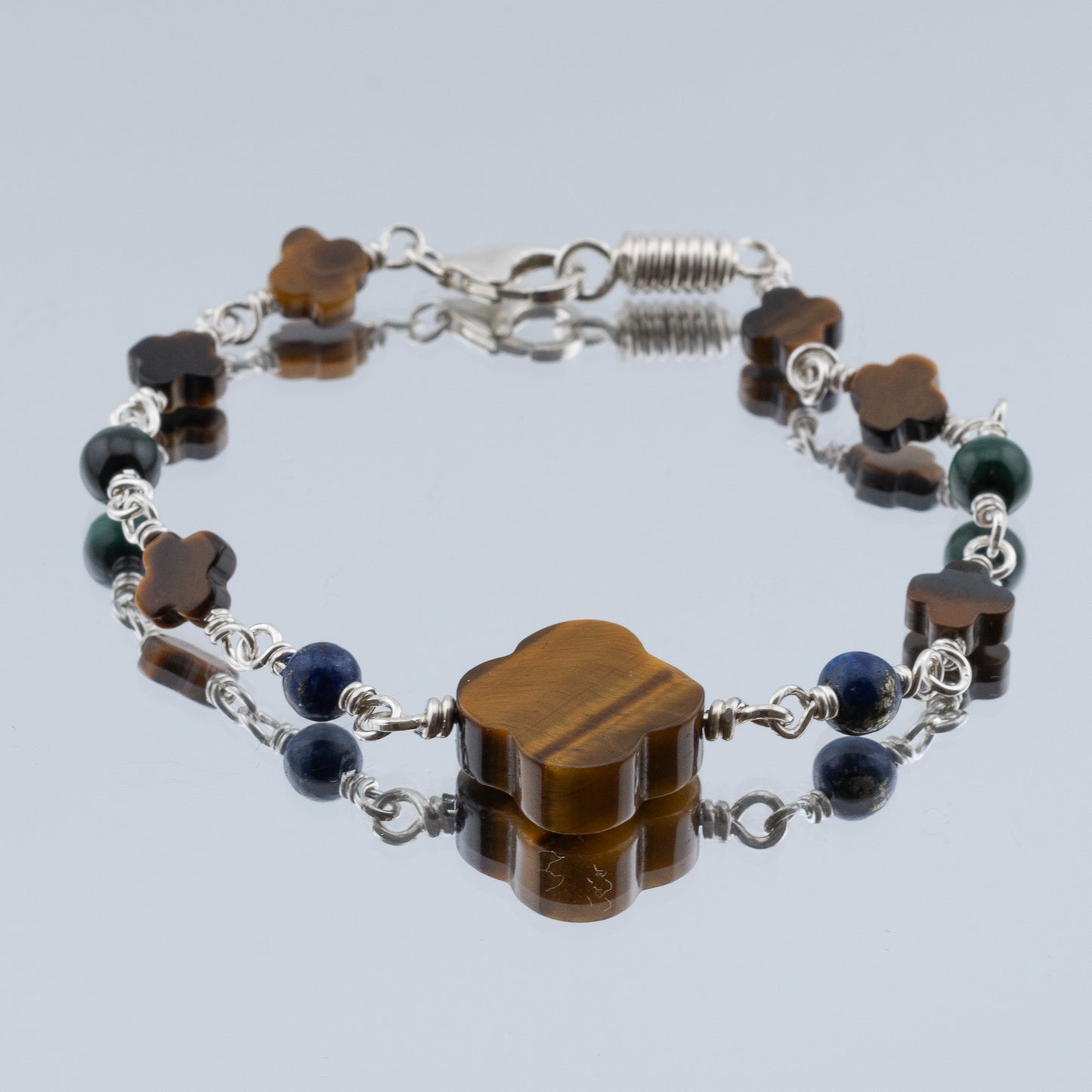 The Verdanza Sterling Bracelet – Tiger’s Eye, Malachite & Lapis