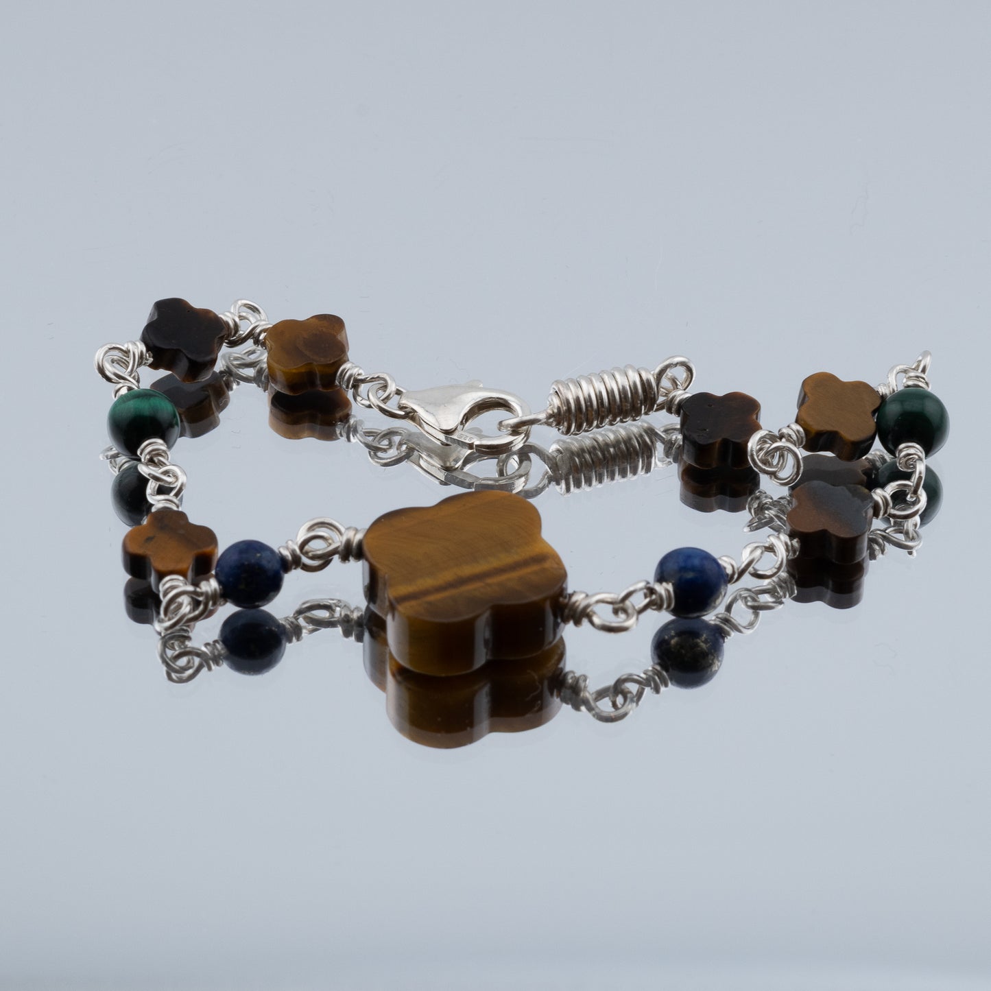 The Verdanza Sterling Bracelet – Tiger’s Eye, Malachite & Lapis