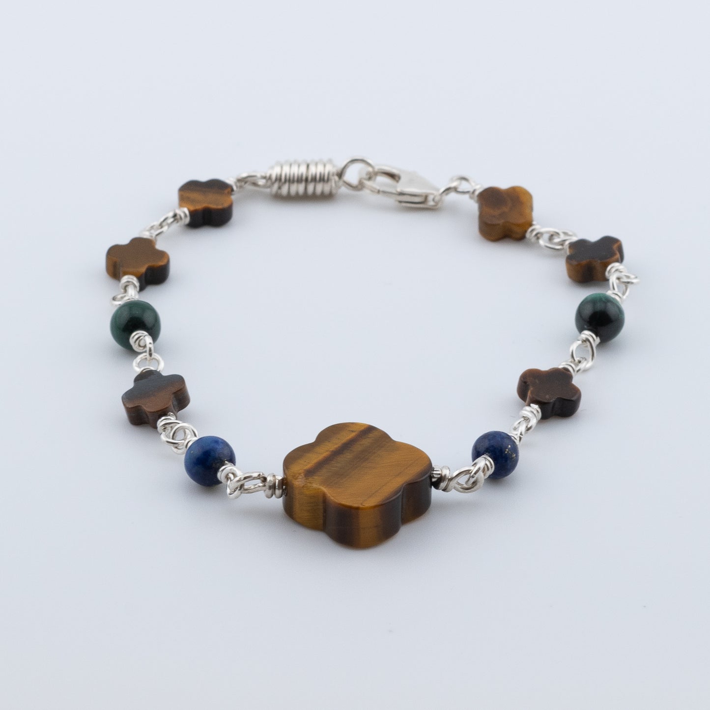 The Verdanza Sterling Bracelet – Tiger’s Eye, Malachite & Lapis