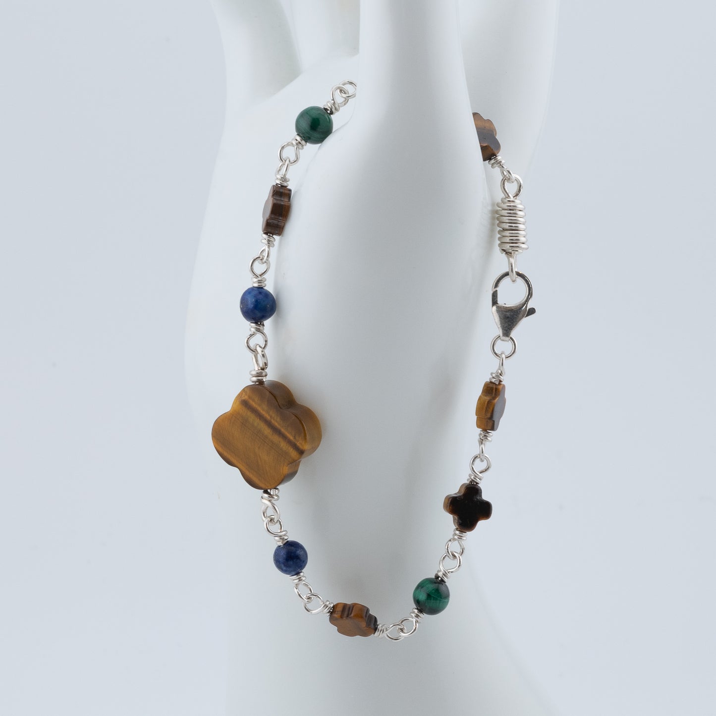 The Verdanza Sterling Bracelet – Tiger’s Eye, Malachite & Lapis
