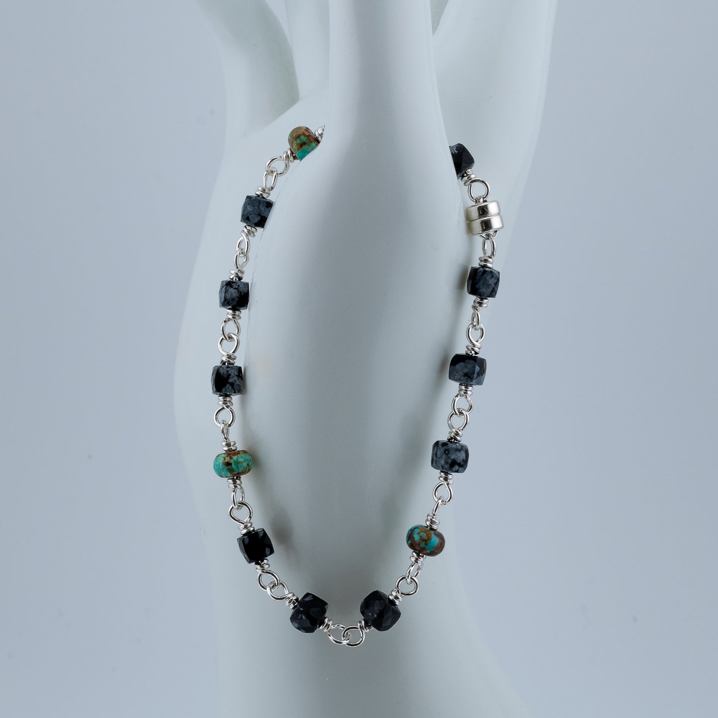 The Winter Sky Bracelet – Snowflake Obsidian & Turquoise