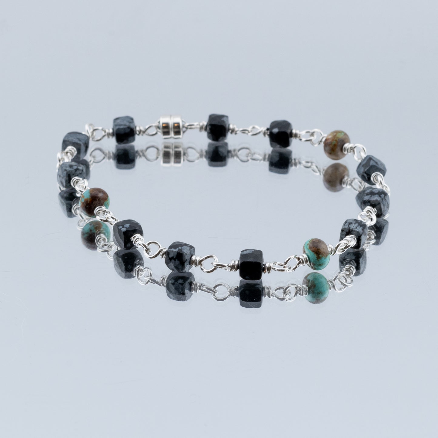 The Winter Sky Bracelet – Snowflake Obsidian & Turquoise