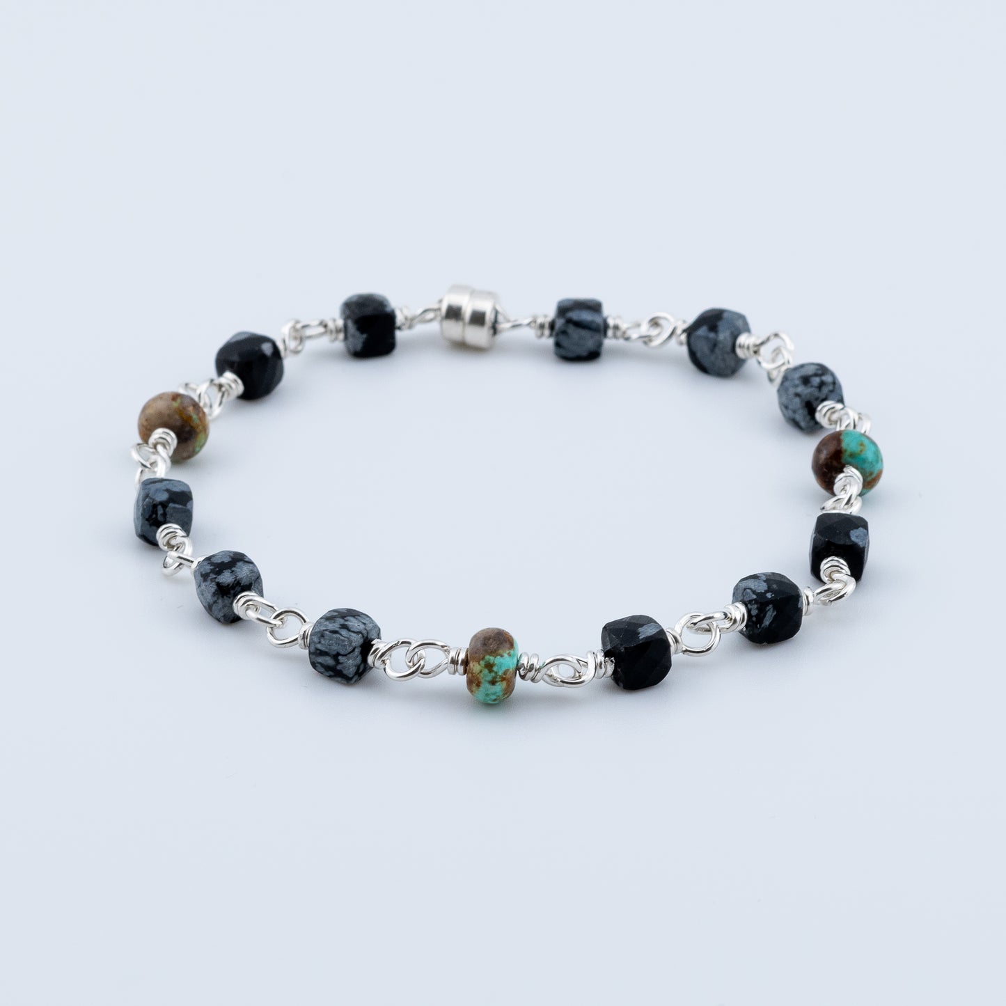 The Winter Sky Bracelet – Snowflake Obsidian & Turquoise