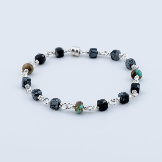The Winter Sky Bracelet – Snowflake Obsidian & Turquoise
