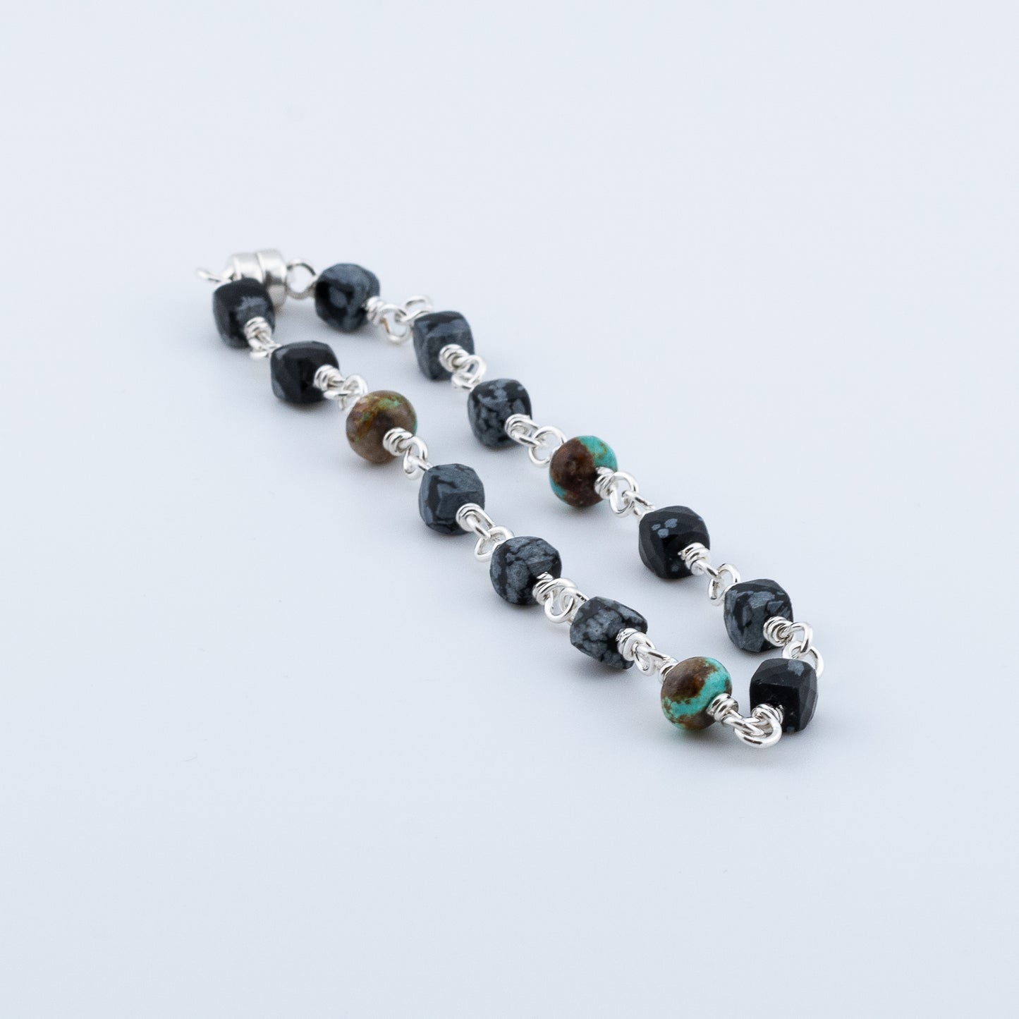 The Winter Sky Bracelet – Snowflake Obsidian & Turquoise