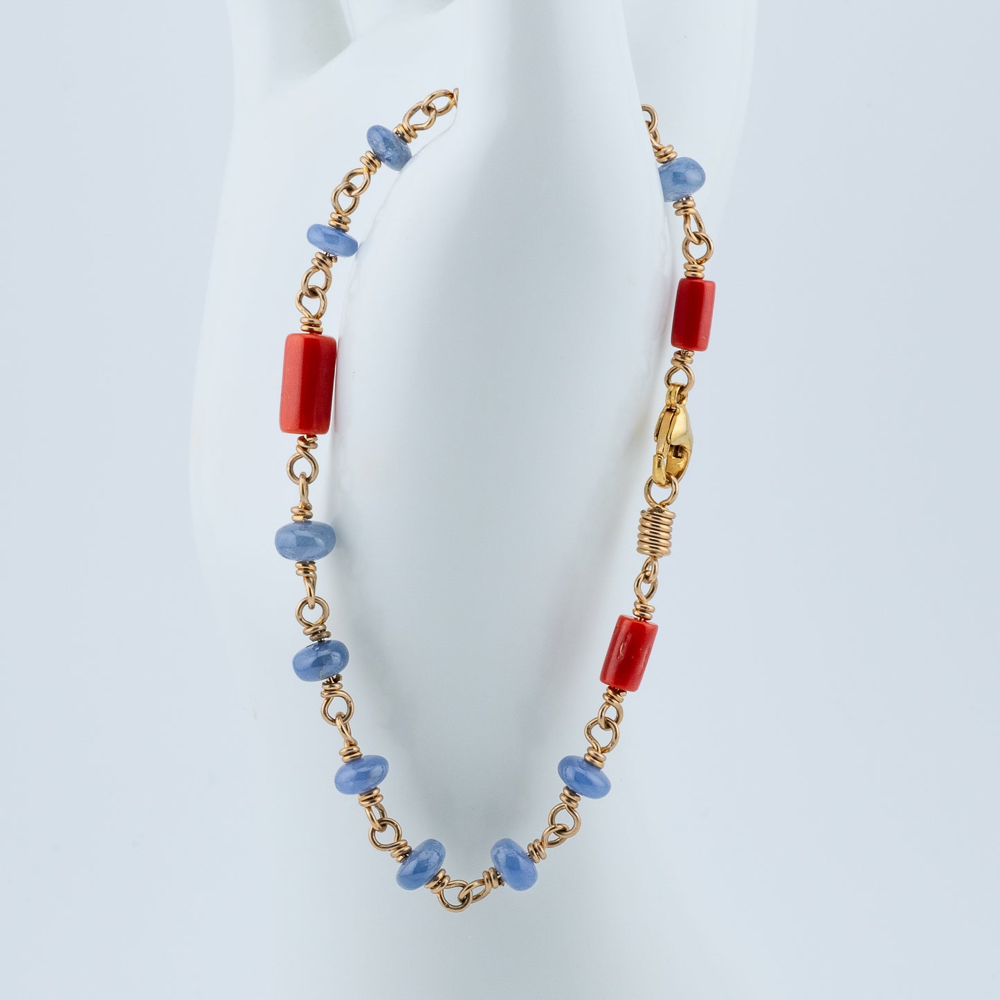 Blue Sapphire and Red Coral Bracelet