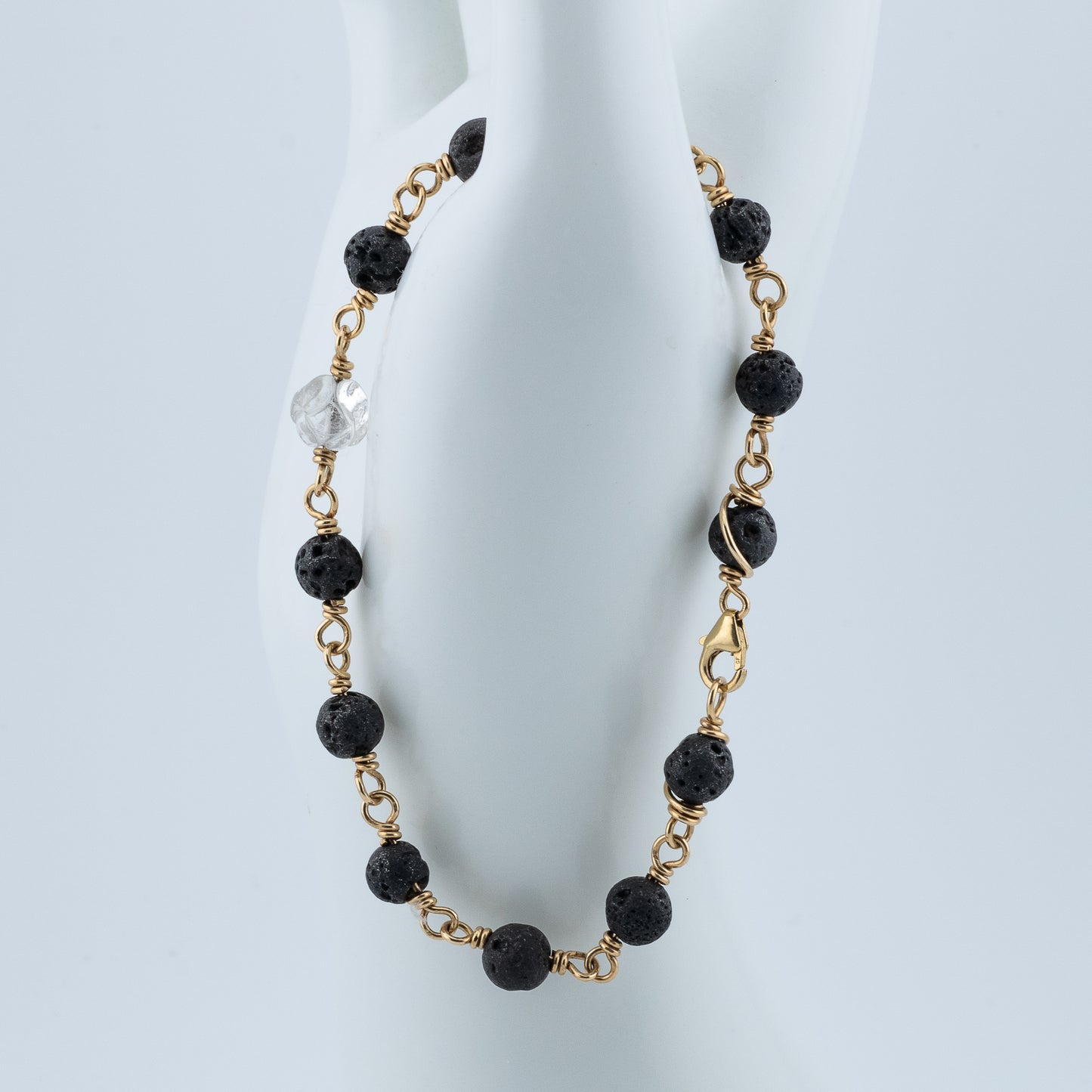 Black Lava and engraved Quartz Bracelet