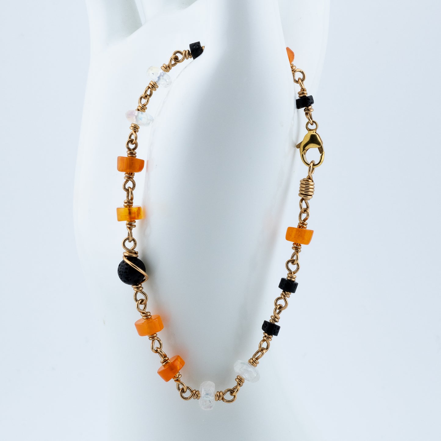Carnelian, Moonstone and Black Lava Bracelet