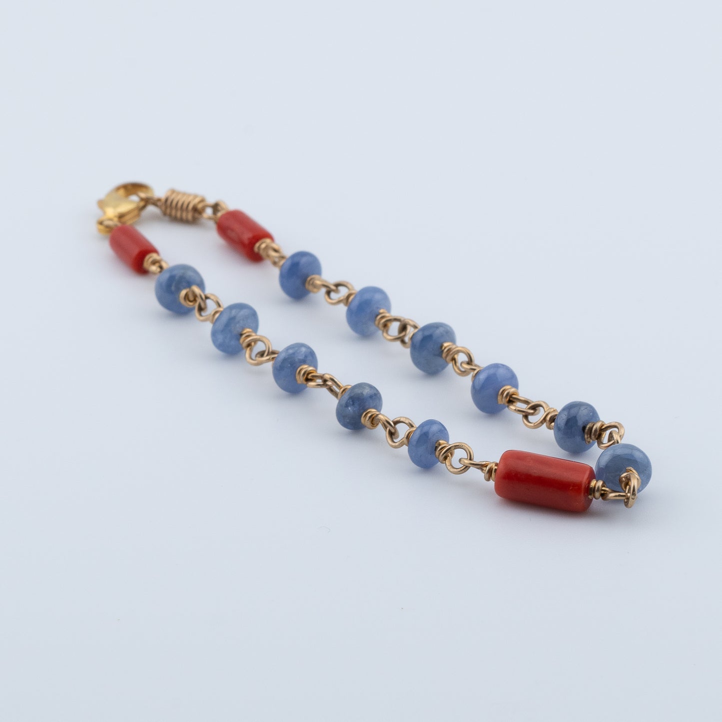 Blue Sapphire and Red Coral Bracelet