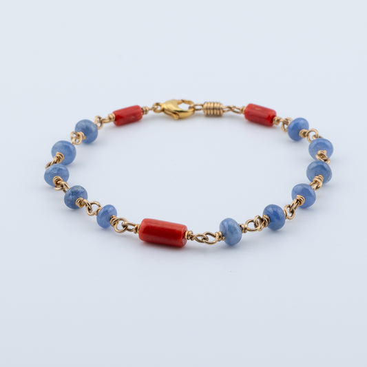 Blue Sapphire and Red Coral Bracelet