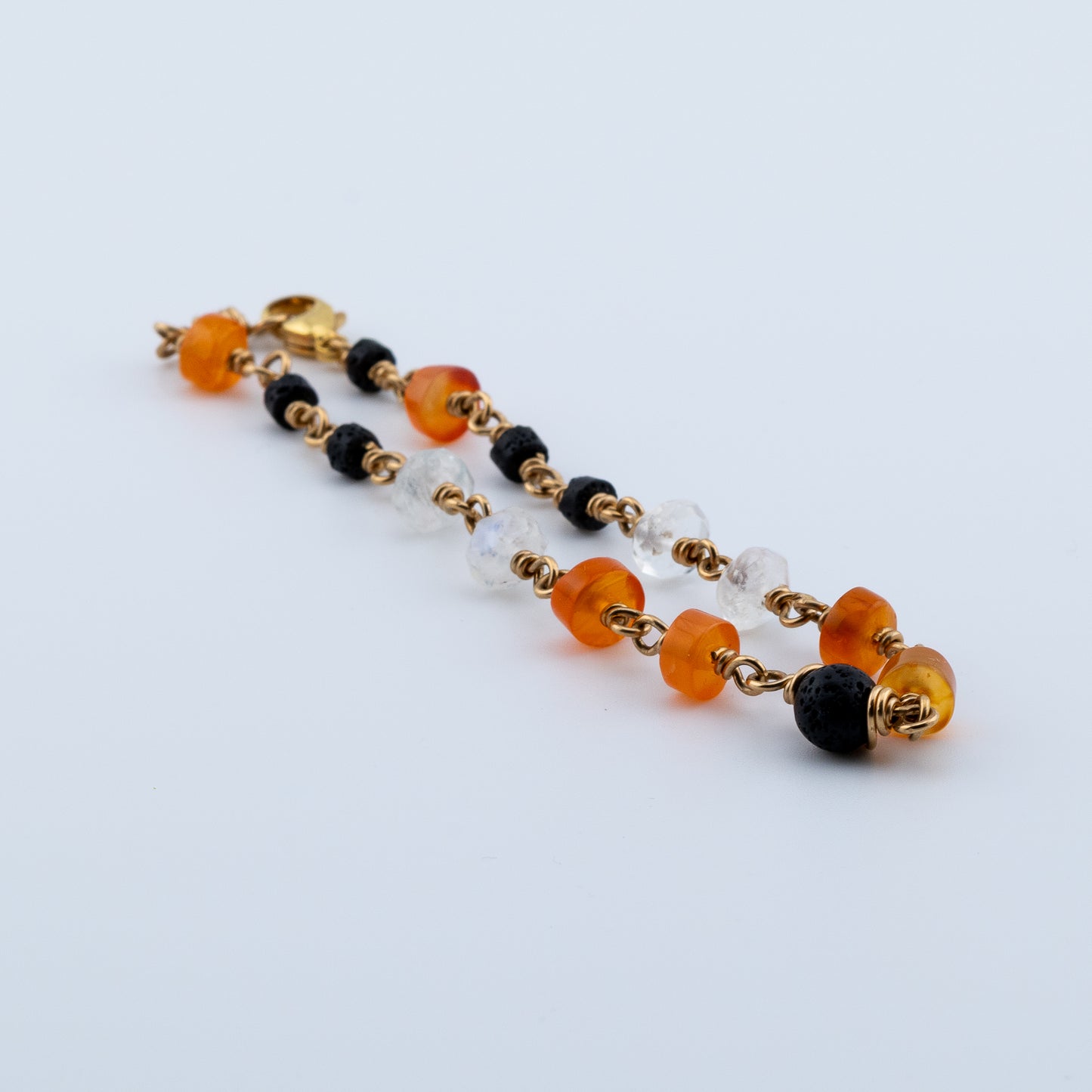 Carnelian, Moonstone and Black Lava Bracelet