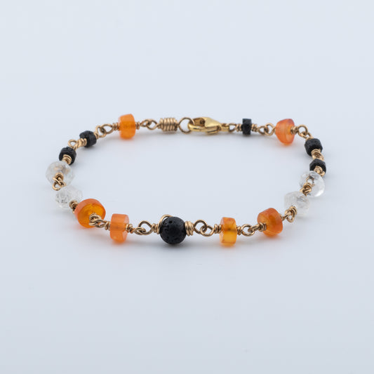 Carnelian, Moonstone and Black Lava Bracelet