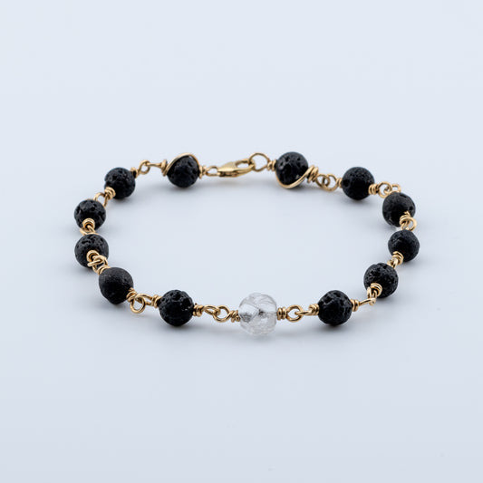 Black Lava and engraved Quartz Bracelet
