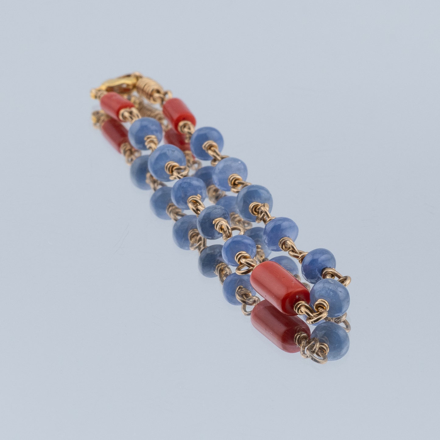 Blue Sapphire and Red Coral Bracelet