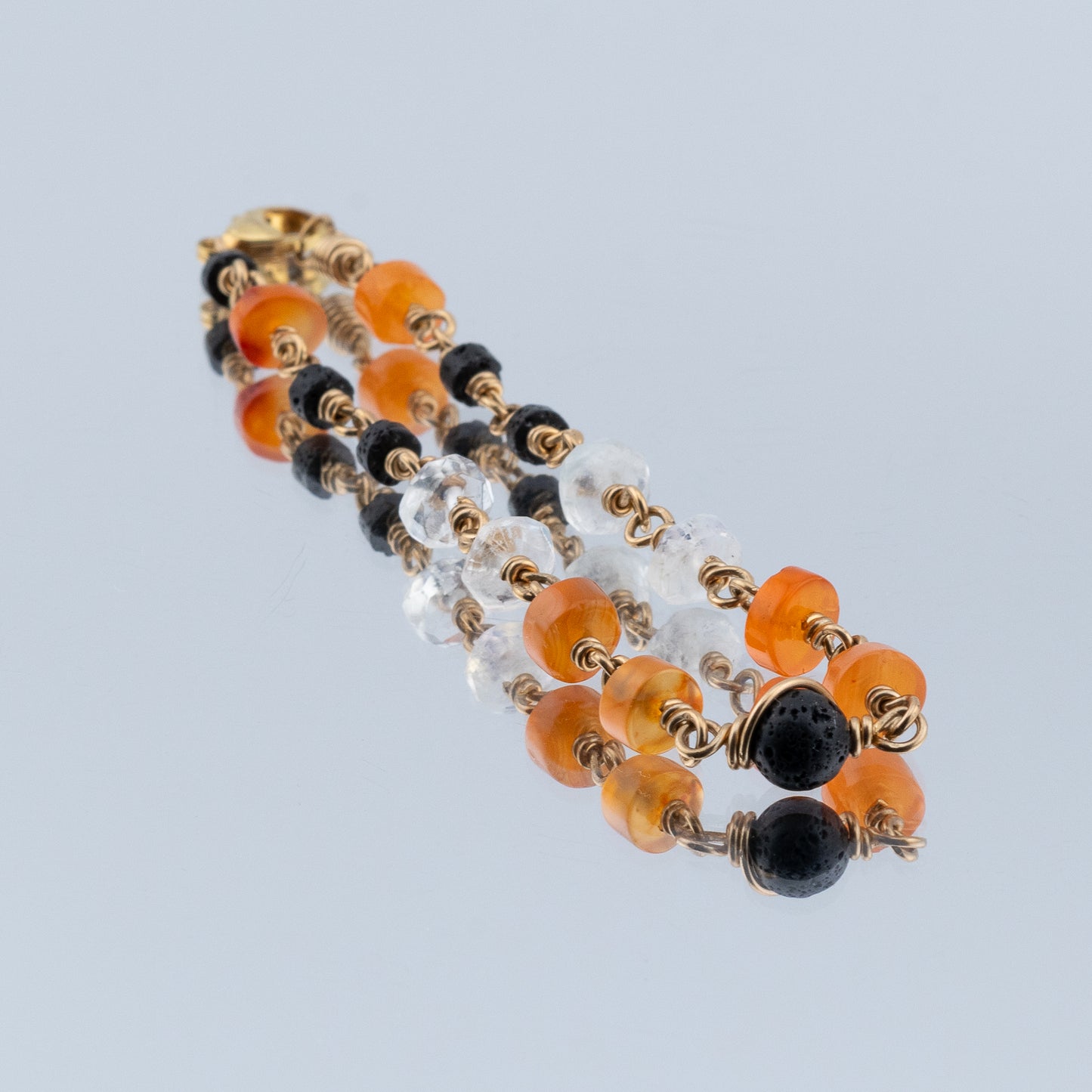 Carnelian, Moonstone and Black Lava Bracelet