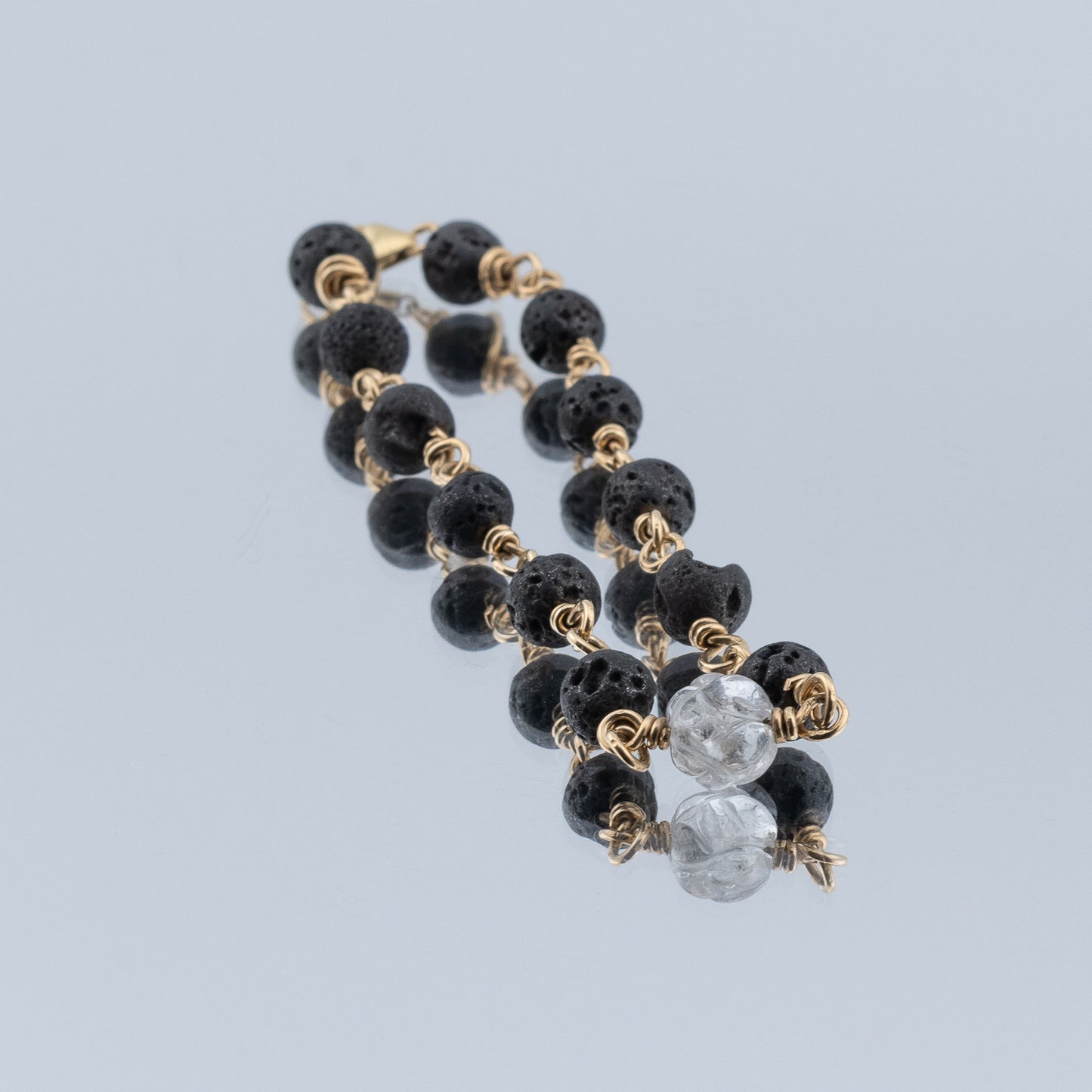 Black Lava and engraved Quartz Bracelet