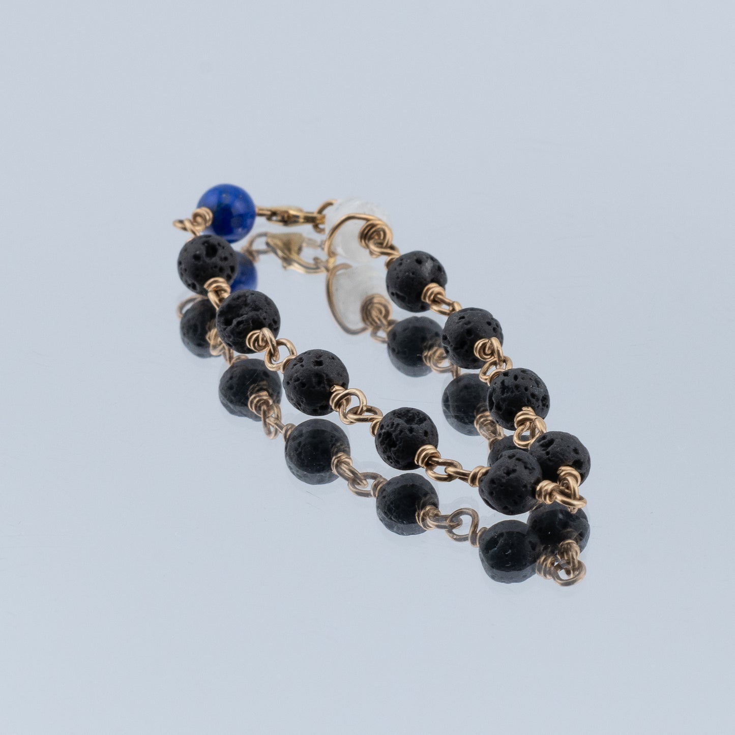 Black Lava, Lapis and Moonstone Bracelet