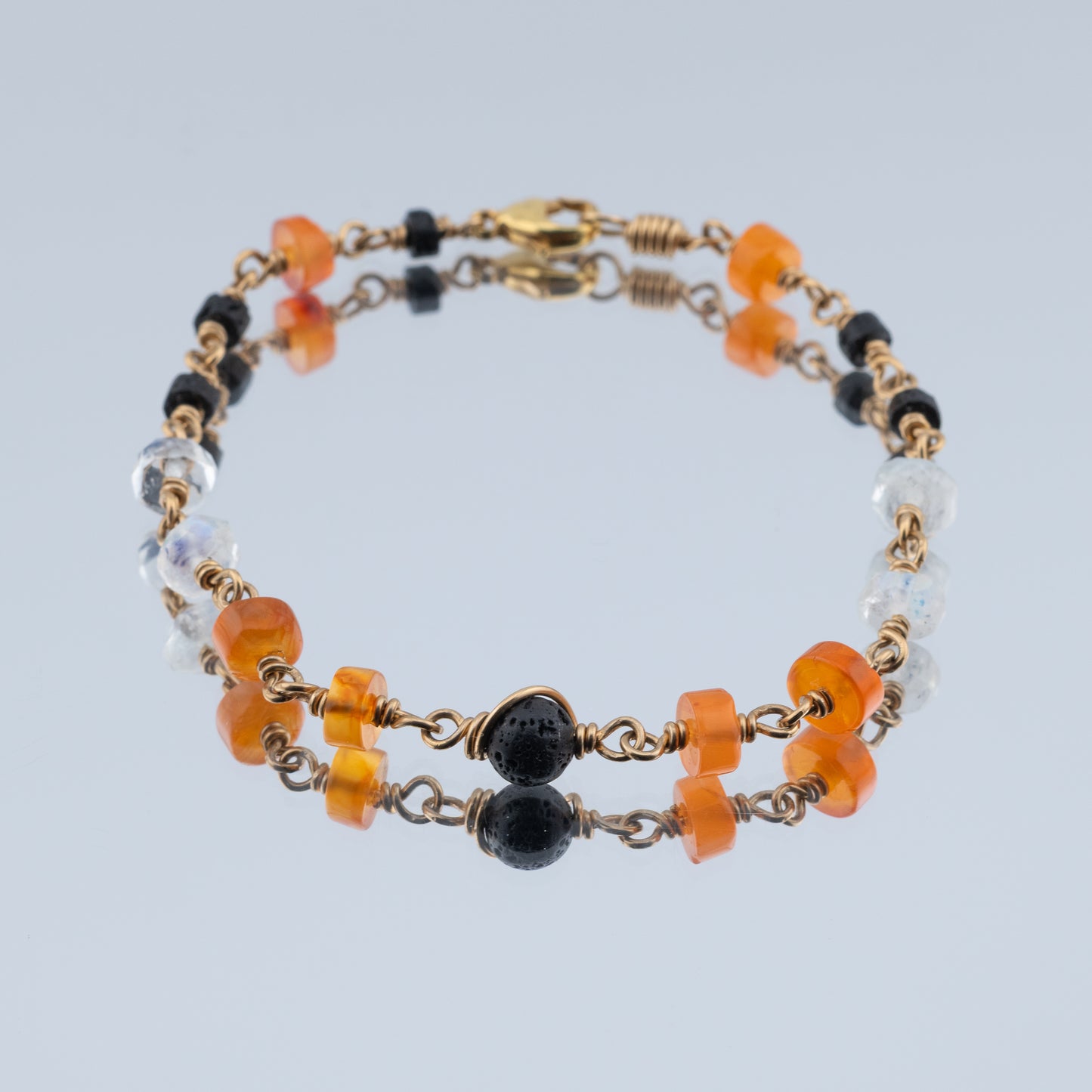 Carnelian, Moonstone and Black Lava Bracelet
