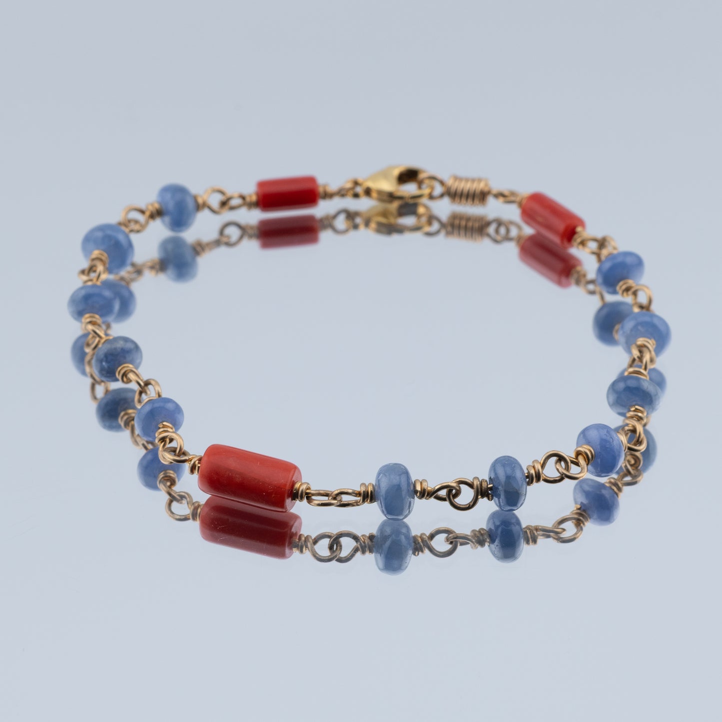 Blue Sapphire and Red Coral Bracelet
