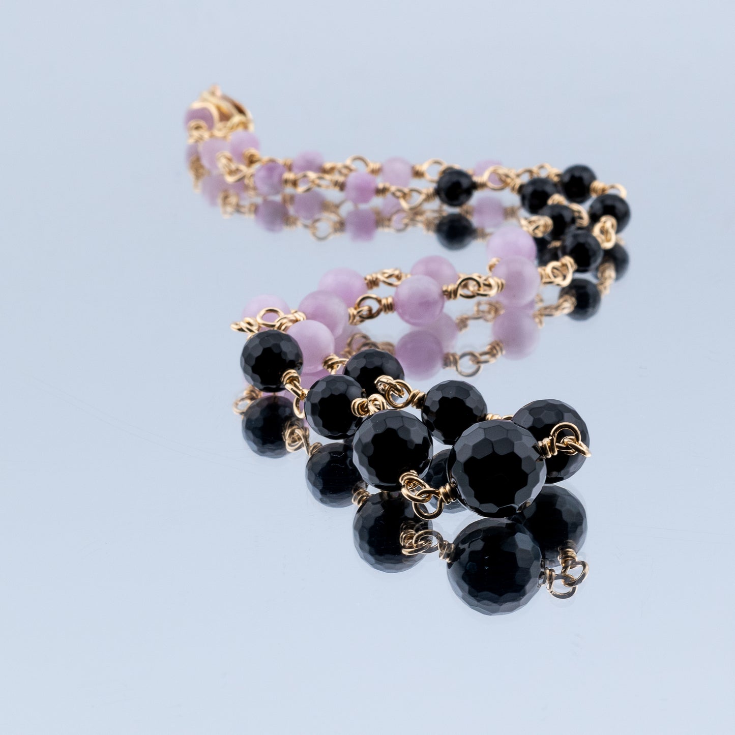 The Noir & Lilac Echo Necklace – Black Onyx & Kunzite