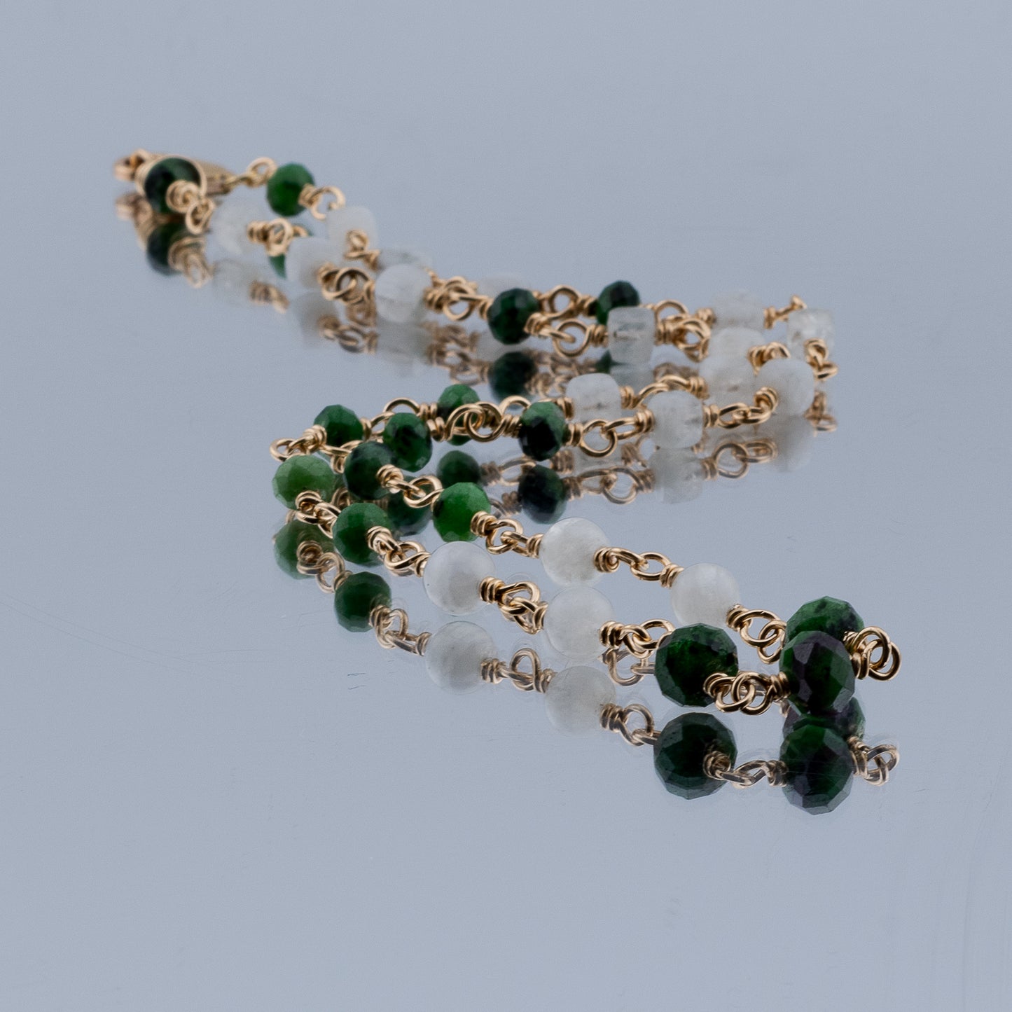 The Verdant Glow Necklace – Ruby in Zoisite & Rainbow Moonstone
