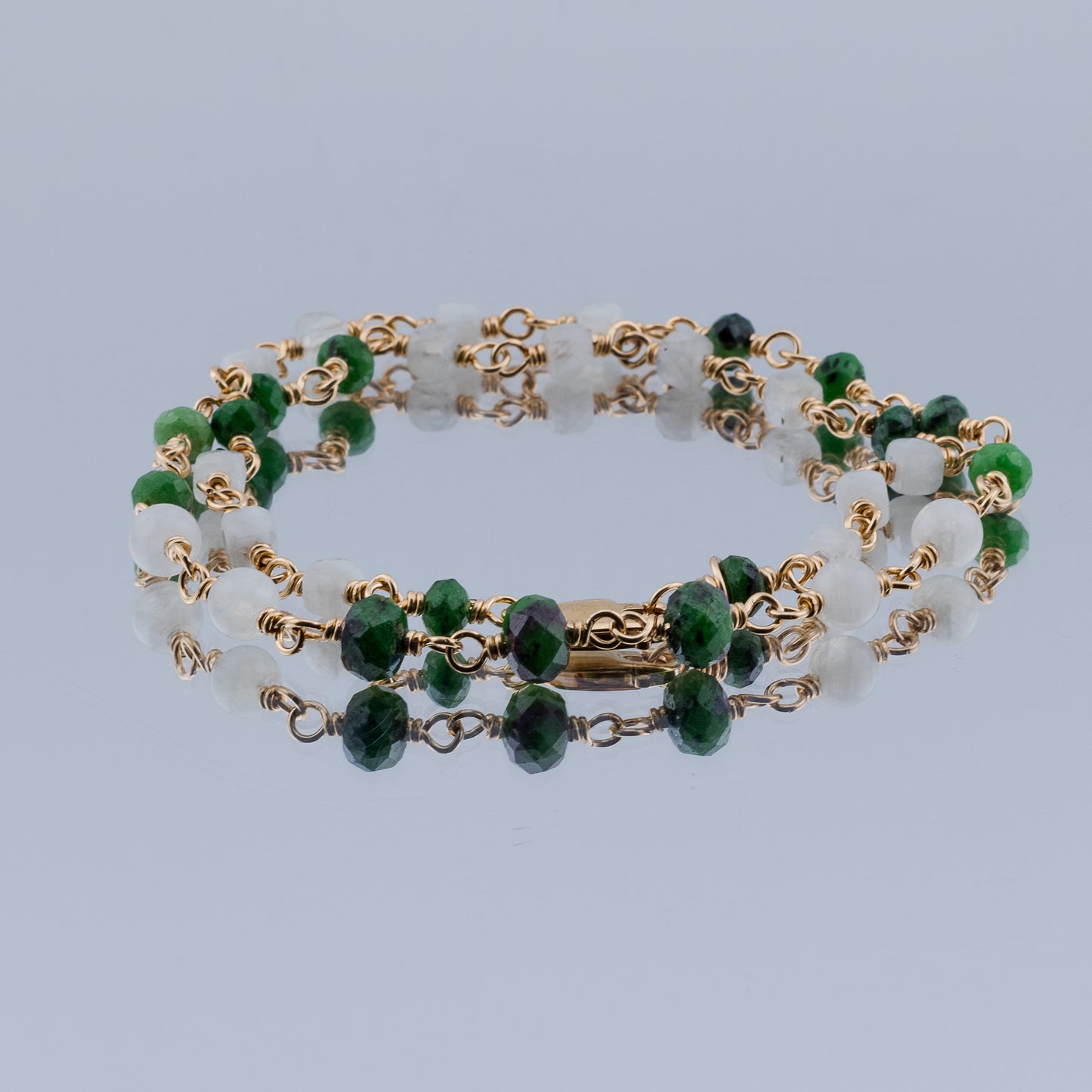 The Verdant Glow Necklace – Ruby in Zoisite & Rainbow Moonstone