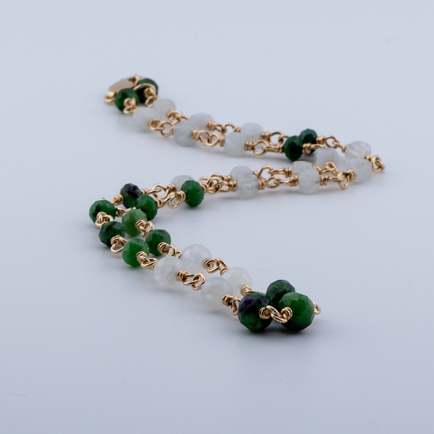 The Verdant Glow Necklace – Ruby in Zoisite & Rainbow Moonstone