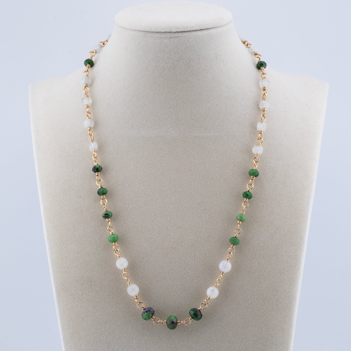 The Verdant Glow Necklace – Ruby in Zoisite & Rainbow Moonstone