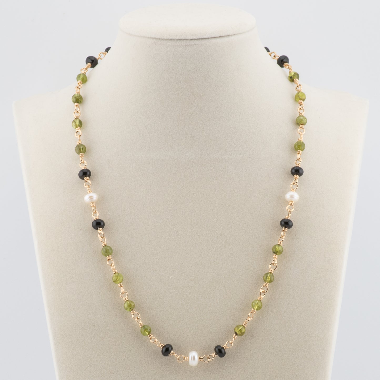 The Olive & Orchard Necklace – Peridot, Black Onyx & Pearl