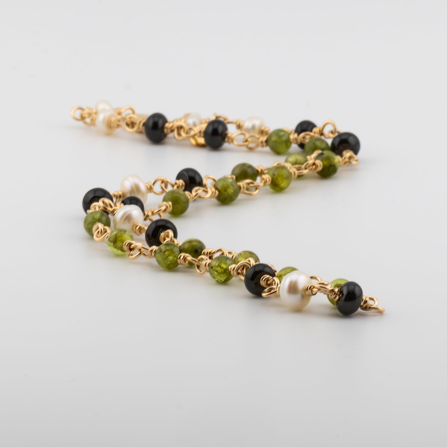 The Olive & Orchard Necklace – Peridot, Black Onyx & Pearl