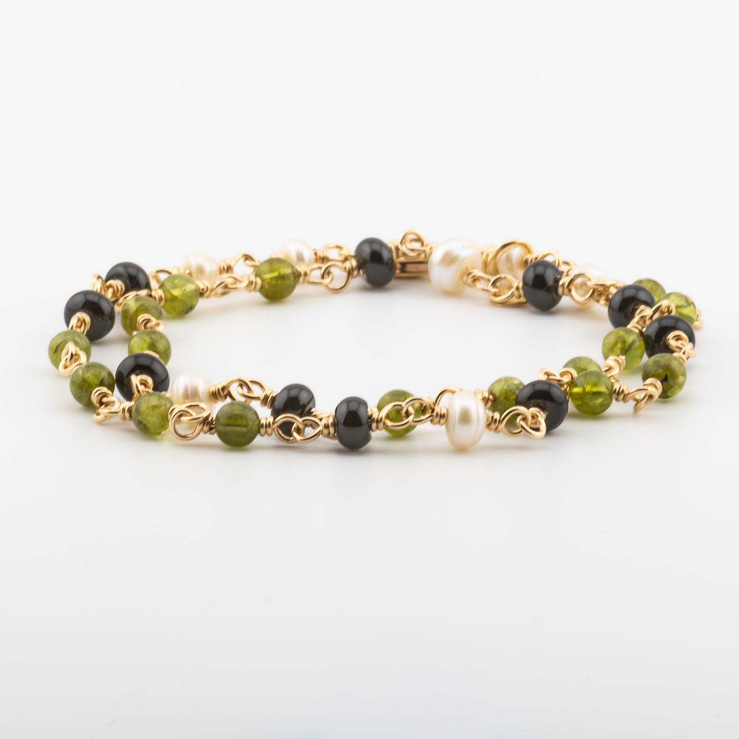 The Olive & Orchard Necklace – Peridot, Black Onyx & Pearl