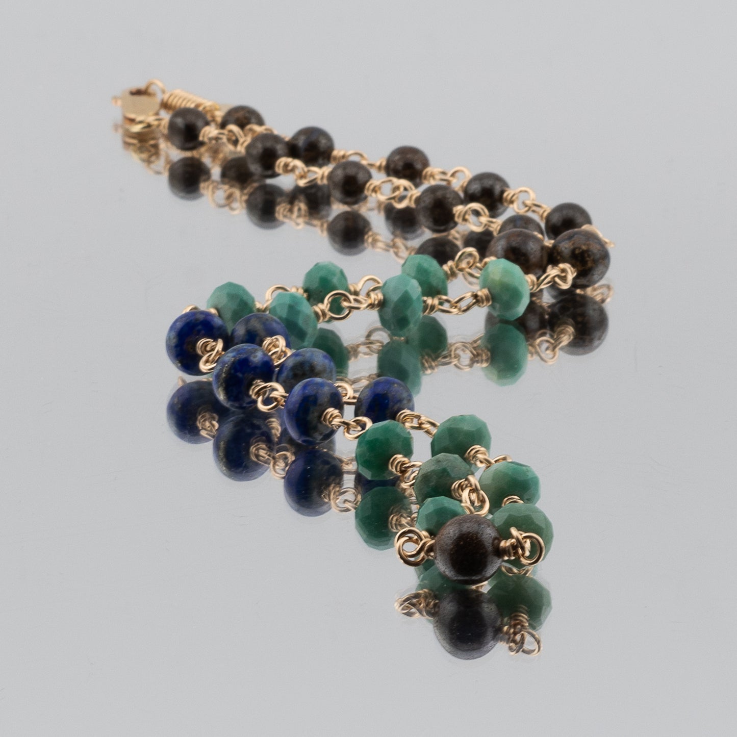 The Celestial Earth Necklace – Chrysoprase, Lapis, and Boulder Opal