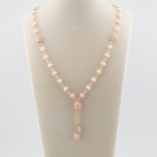 The Blush Harmony Necklace – Pink Opal & Freshwater Pearl