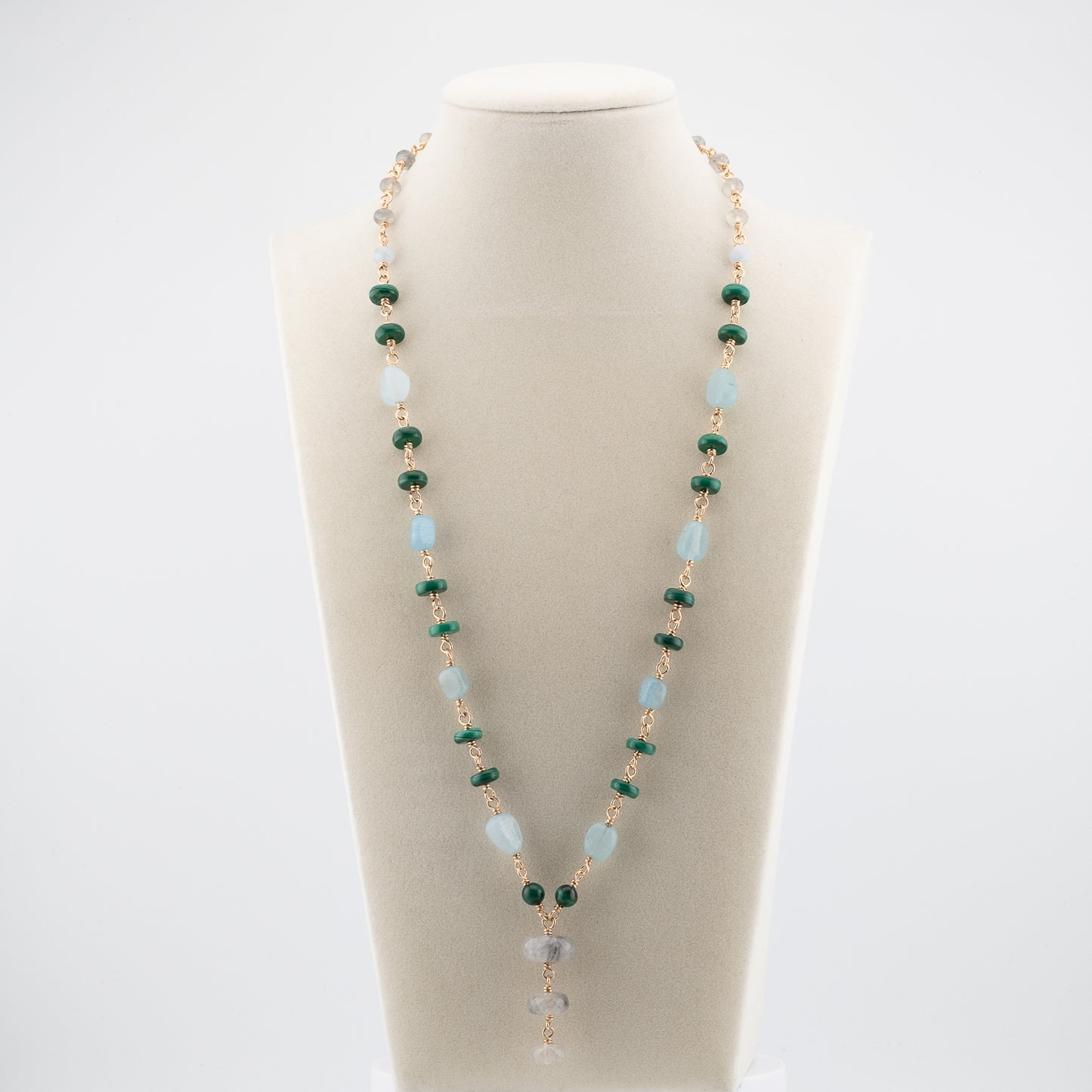 The Verdant Tide Necklace – Malachite, Aquamarine & Quartz