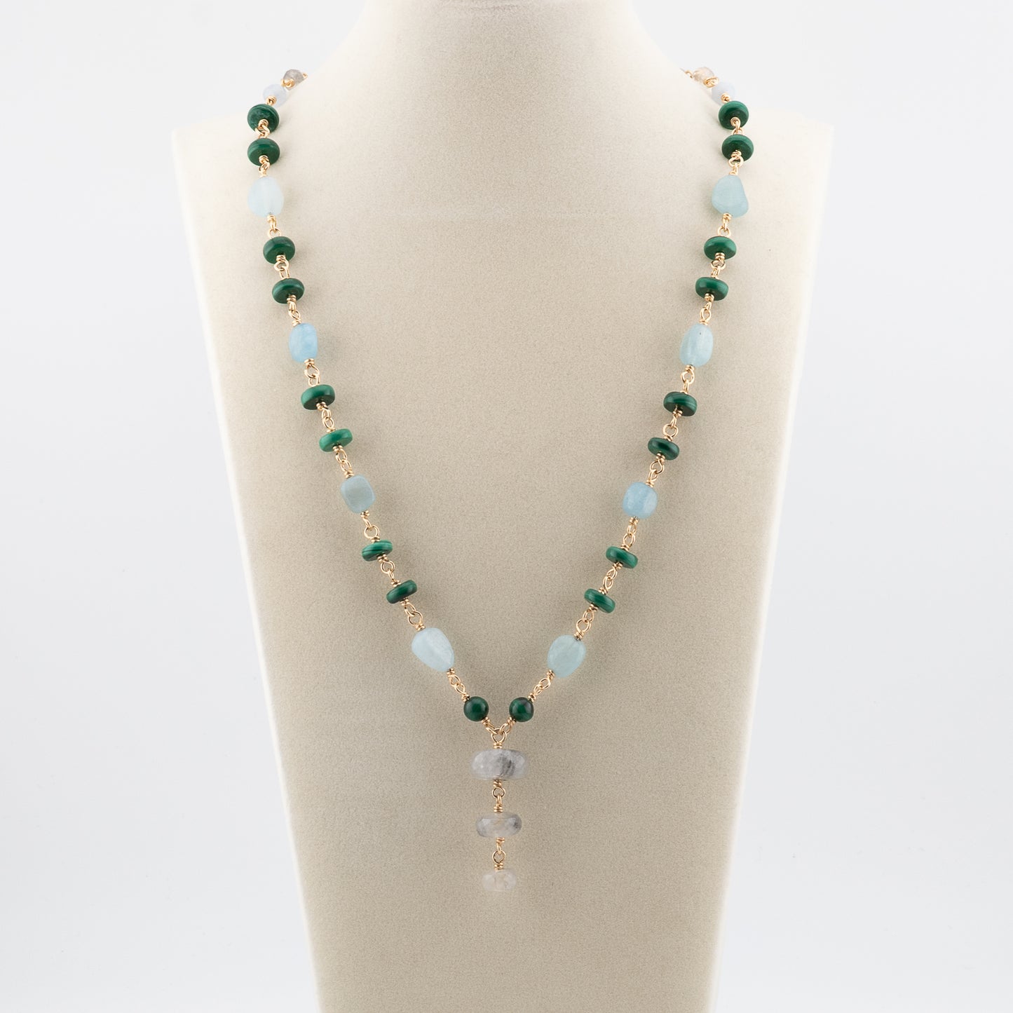 The Verdant Tide Necklace – Malachite, Aquamarine & Quartz