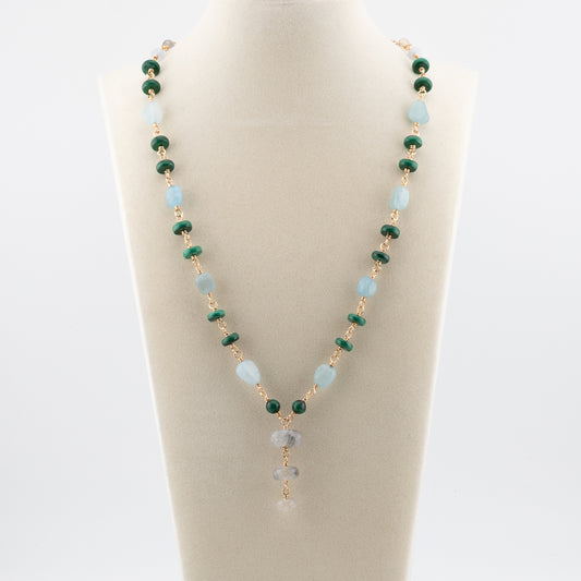 The Verdant Tide Necklace – Malachite, Aquamarine & Quartz