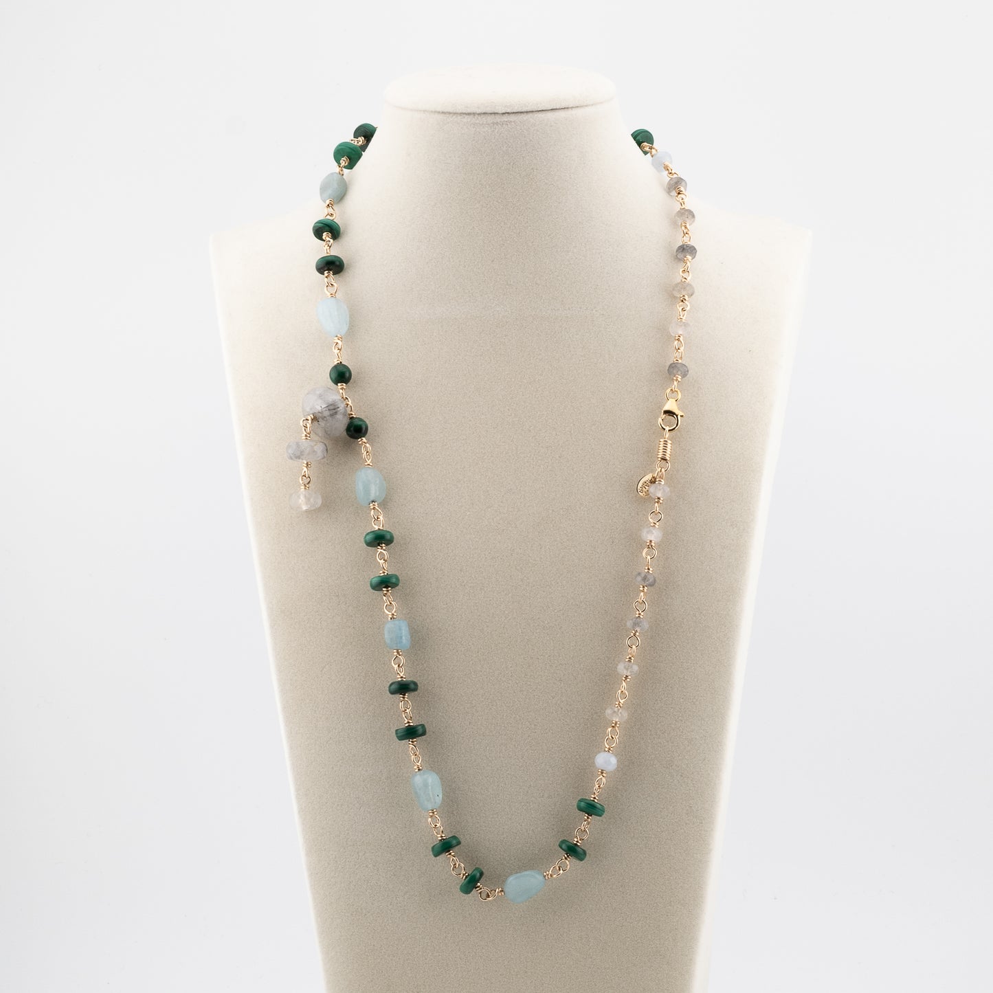 The Verdant Tide Necklace – Malachite, Aquamarine & Quartz