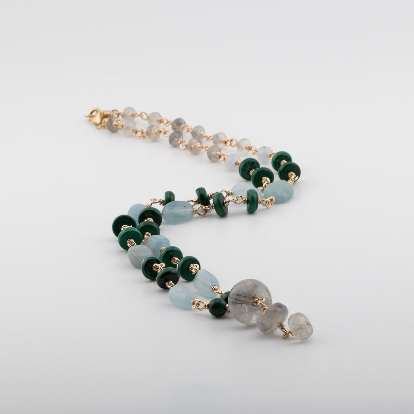 The Verdant Tide Necklace – Malachite, Aquamarine & Quartz