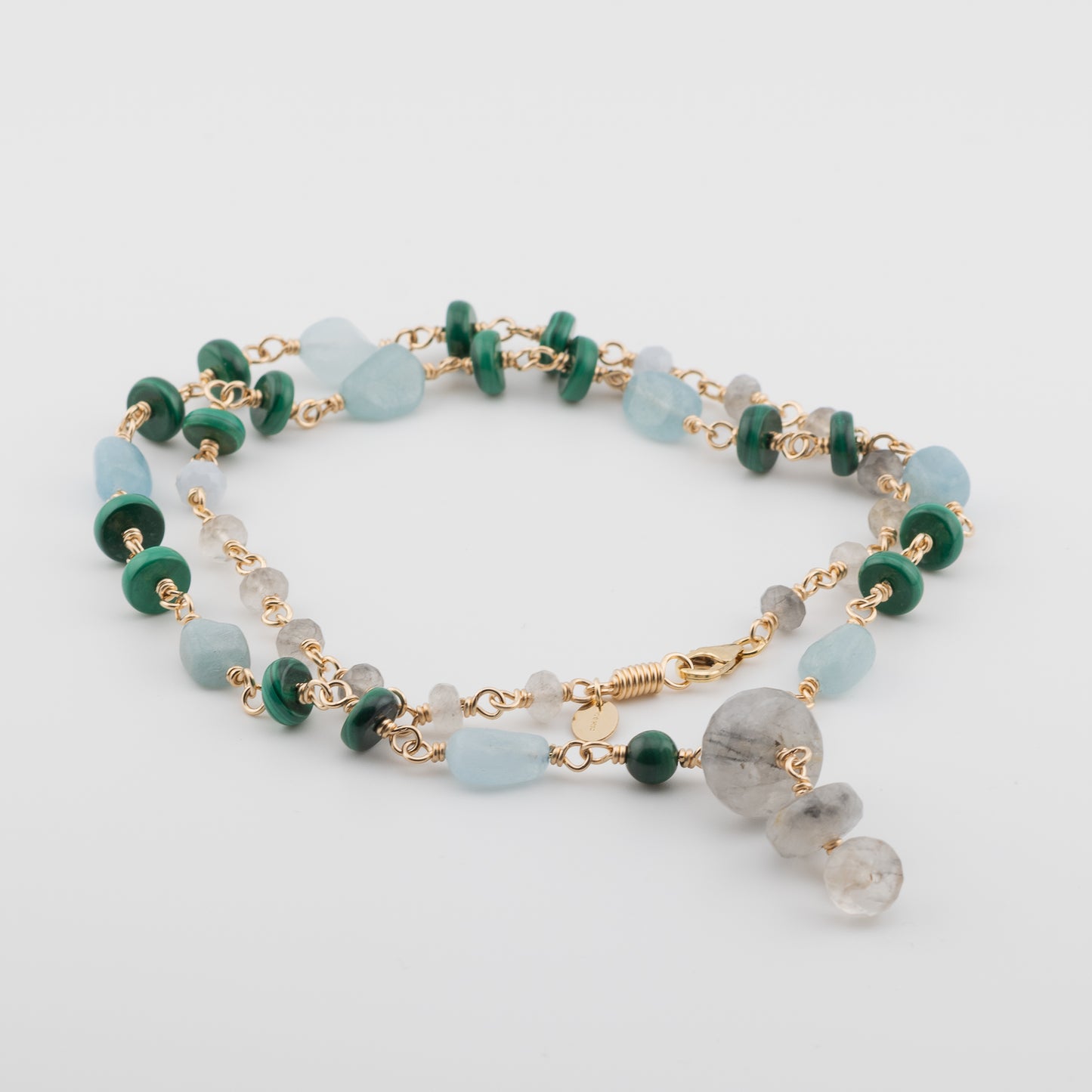 The Verdant Tide Necklace – Malachite, Aquamarine & Quartz