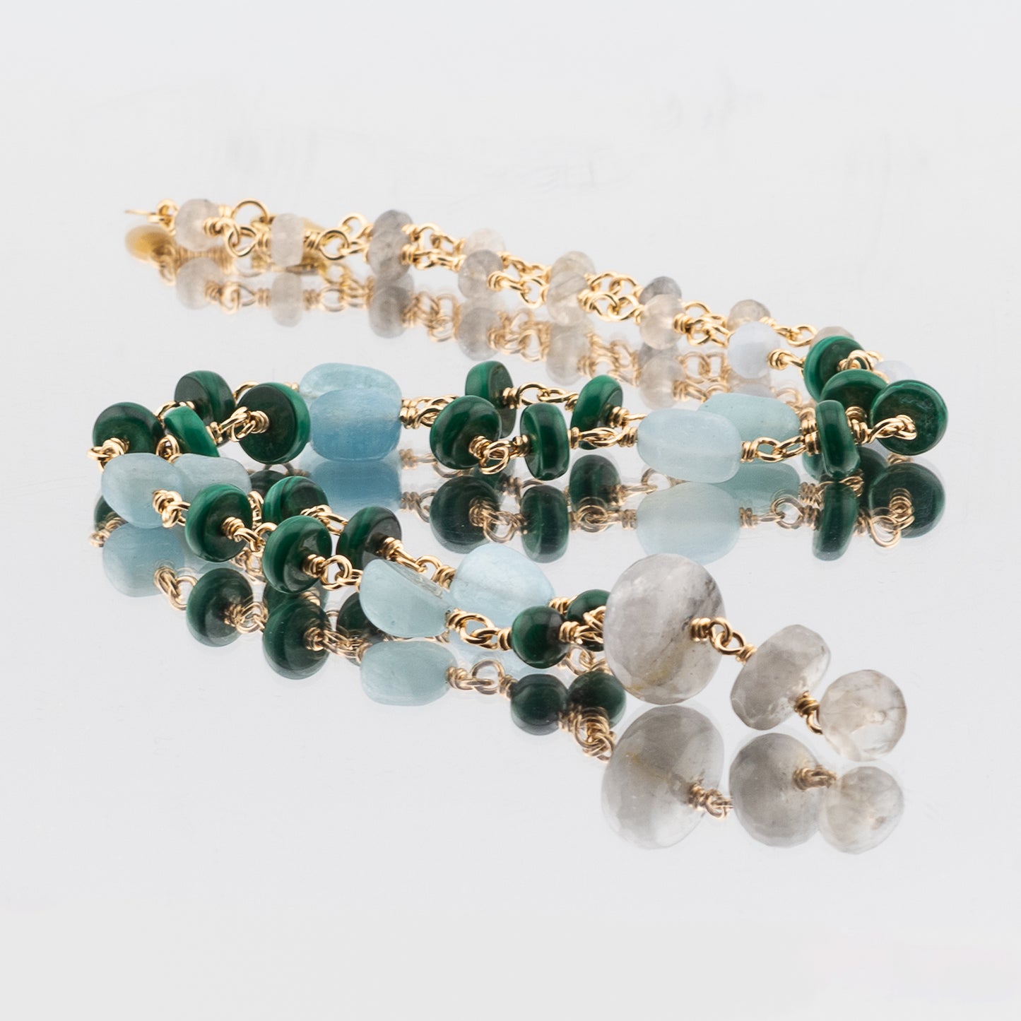 The Verdant Tide Necklace – Malachite, Aquamarine & Quartz