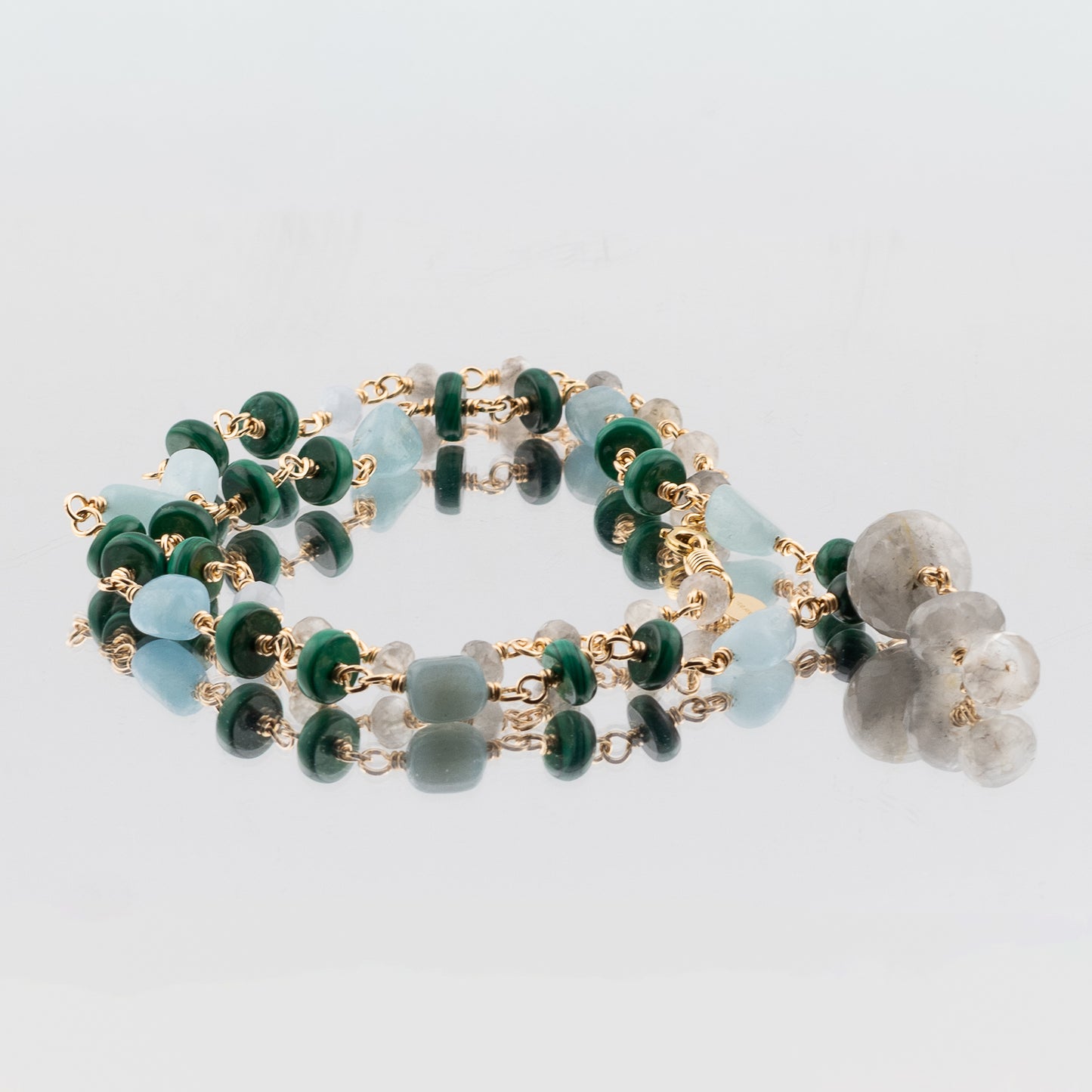 The Verdant Tide Necklace – Malachite, Aquamarine & Quartz