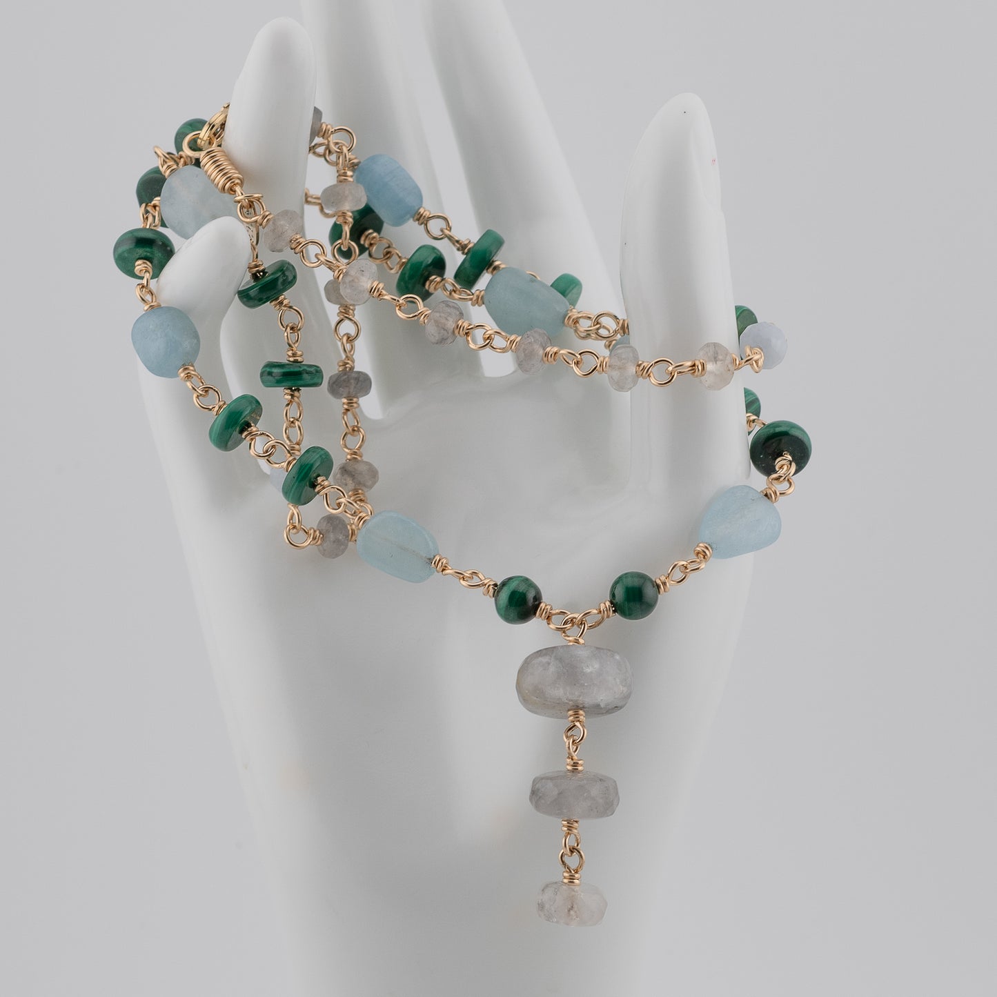 The Verdant Tide Necklace – Malachite, Aquamarine & Quartz
