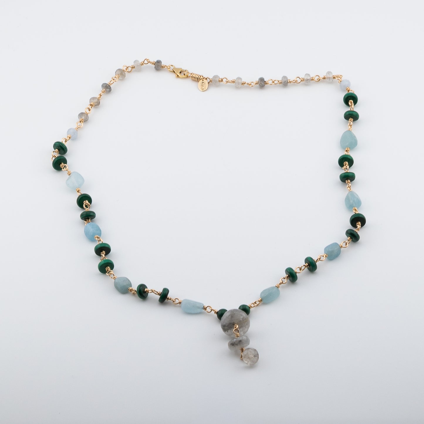 The Verdant Tide Necklace – Malachite, Aquamarine & Quartz