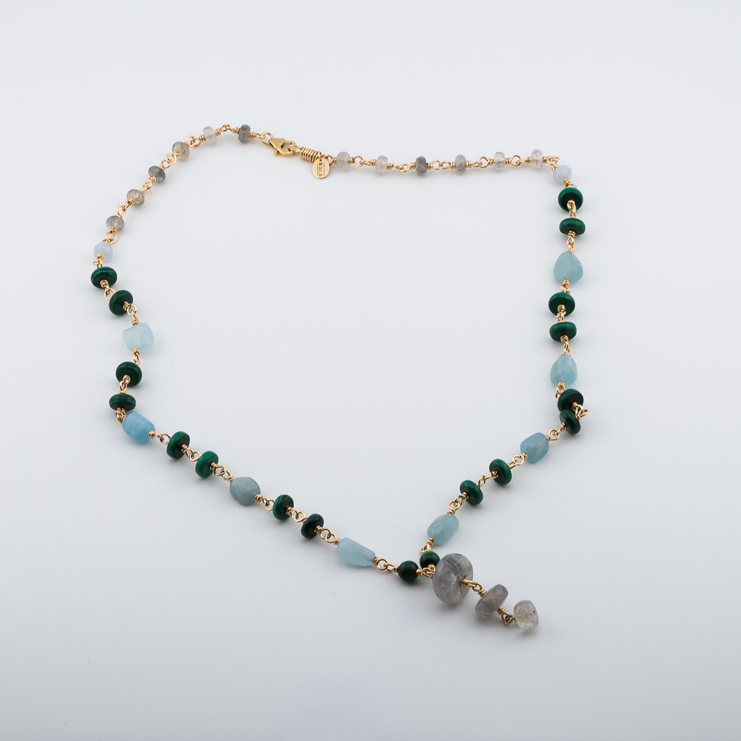 The Verdant Tide Necklace – Malachite, Aquamarine & Quartz