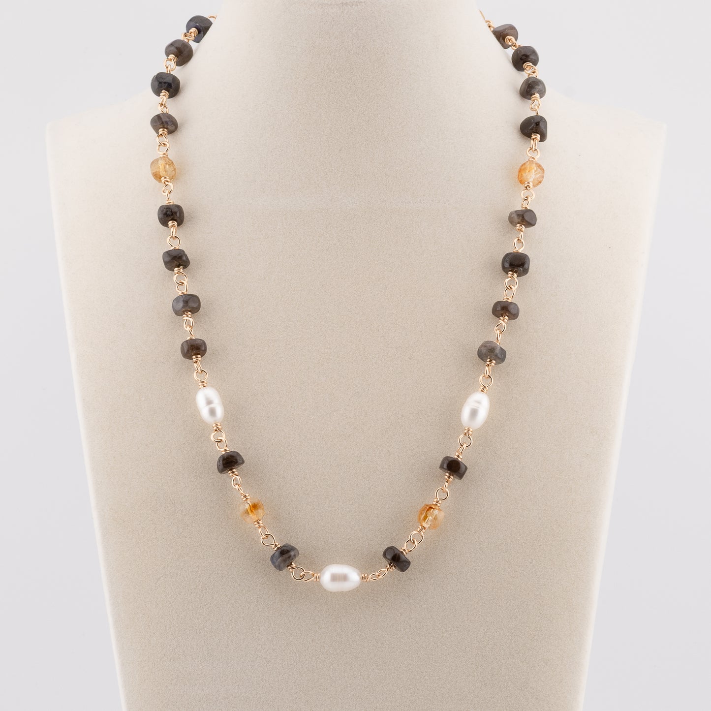 The Twilight Horizon Necklace – Labradorite, Citrine & Freshwater Pearl