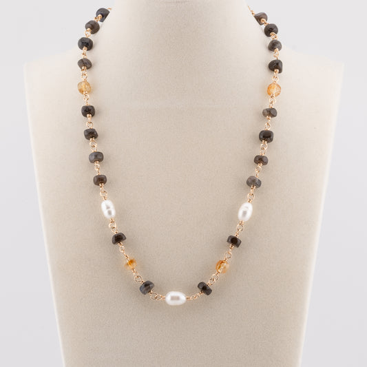The Twilight Horizon Necklace – Labradorite, Citrine & Freshwater Pearl